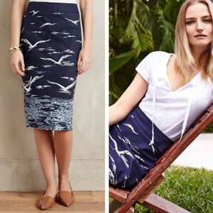 Anthropologie Maeve navy blue shore birds pencil skirt